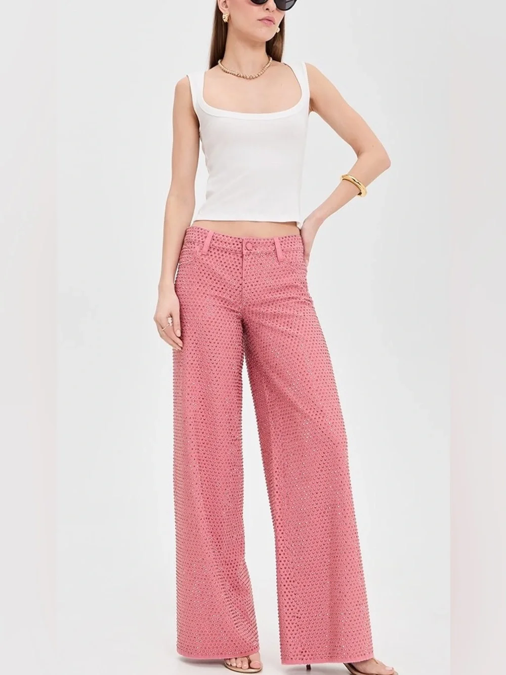 Alice + Olivia AMAZING EMBELLISHED JEAN in Deep Rose/Rose Gold - Picture 6 of 8